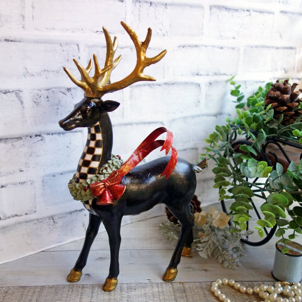 Checked Reindeer Checked Christmas Ornament Buffalo Checked Deer Mantle Decor